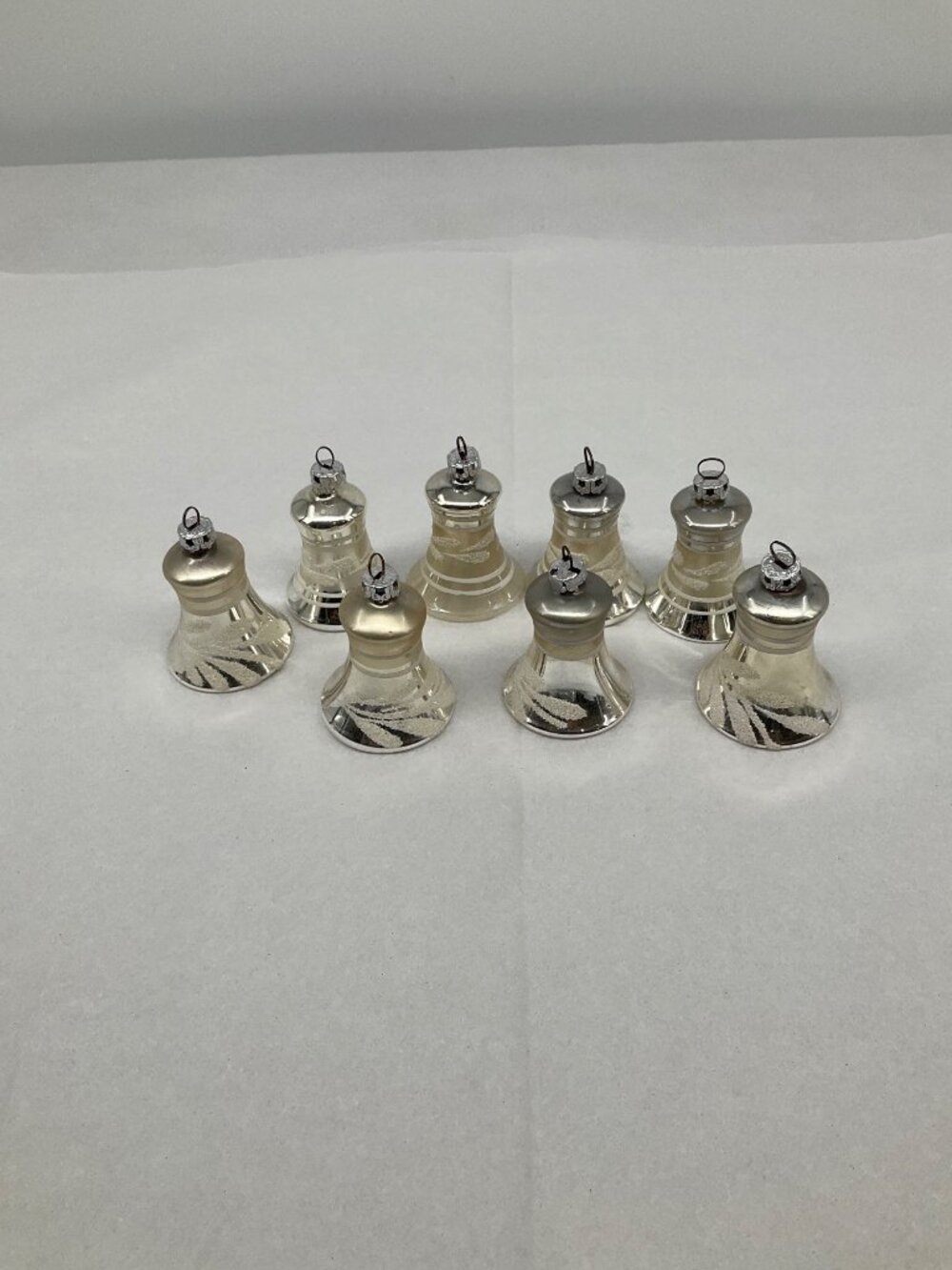 Lot of 8 Vintage Silver & White Bell Ornaments West Germany 2 designs